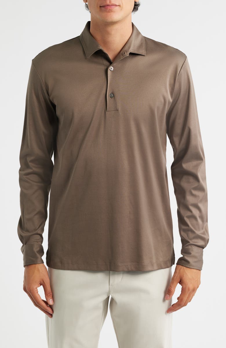 Aurélien Mercerized Cotton Long Sleeve Polo, Main, color, Ash Grey