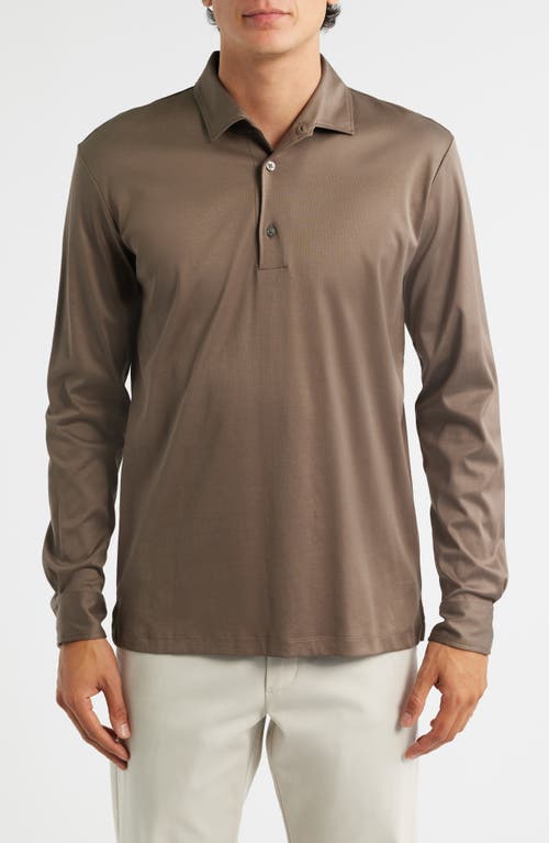 Aurélien Mercerized Cotton Long Sleeve Polo In Brown
