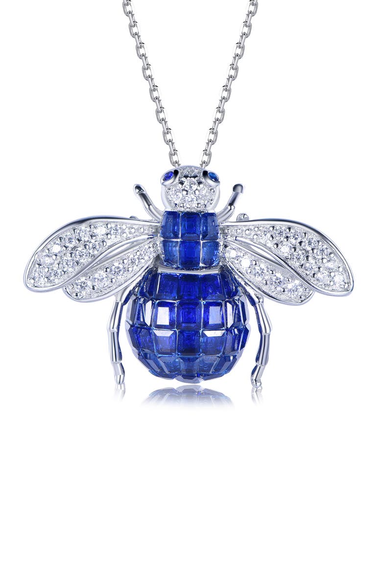 Cubic Zirconia Bumblebee Pendant Necklace, Main, color, BLUE