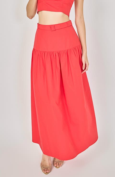 Belted Cotton Maxi Skirt