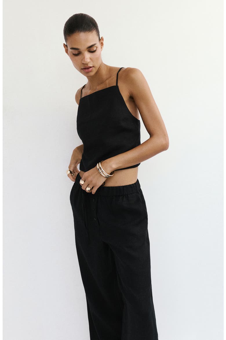 Pull-On Wide Leg Linen Pants, Alternate, color, BLACK