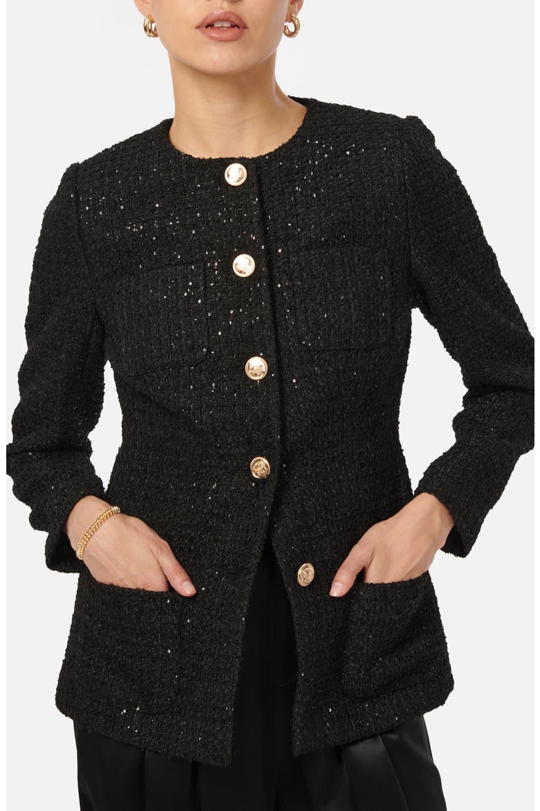 Wrenley Sequin Tweed Jacket, Main, color, BLACK