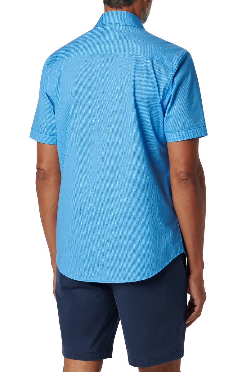 Bugatchi Miles OoohCotton<sup>®</sup> Stripe Short Sleeve Button-Up Shirt, Alternate, color, Classic Blue