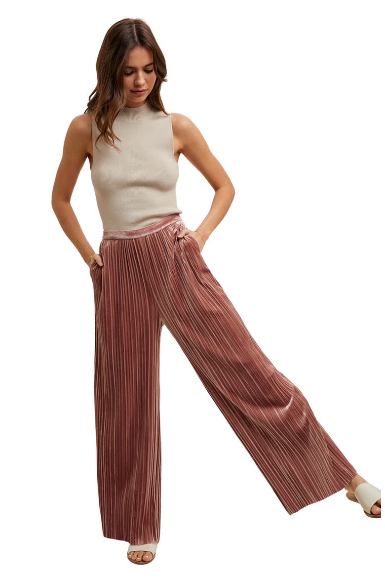 Velvet Accordion Pleat Wide Leg Pants, Alternate, color, ROSE