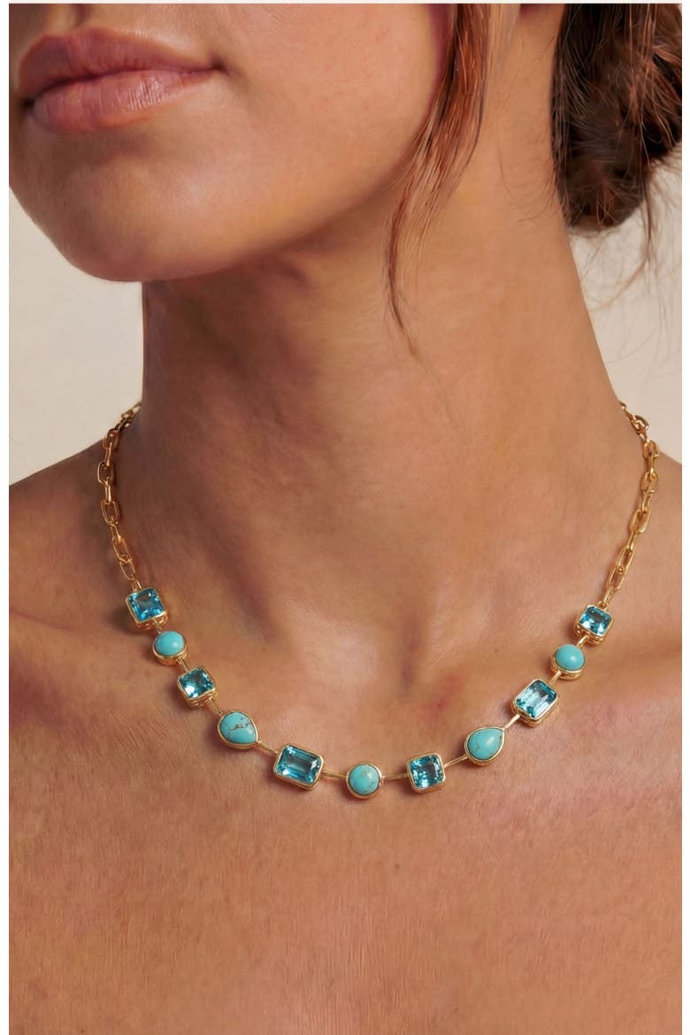 Naomie Paperclip Tennis Necklace, Alternate, color, Gold, Turquoise