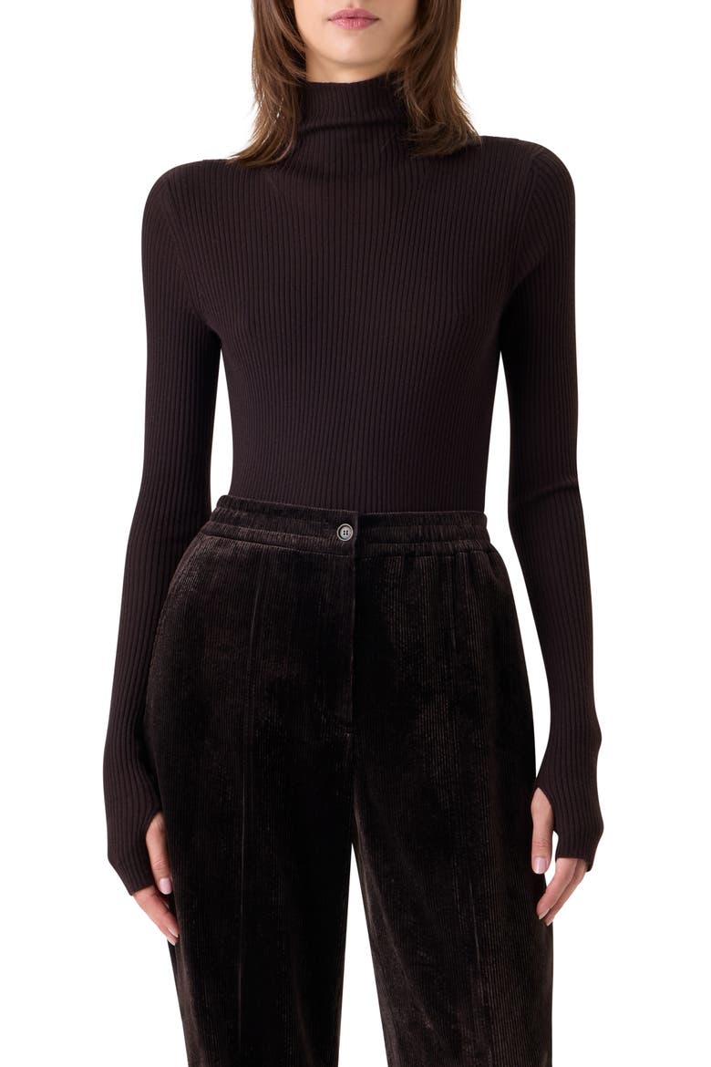 Cashmere & Silk Rib Funnel Neck Sweater, Main, color, COFFEE