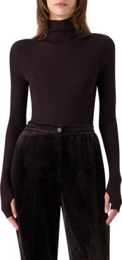 Akris Cashmere & Silk Rib Funnel Neck Sweater