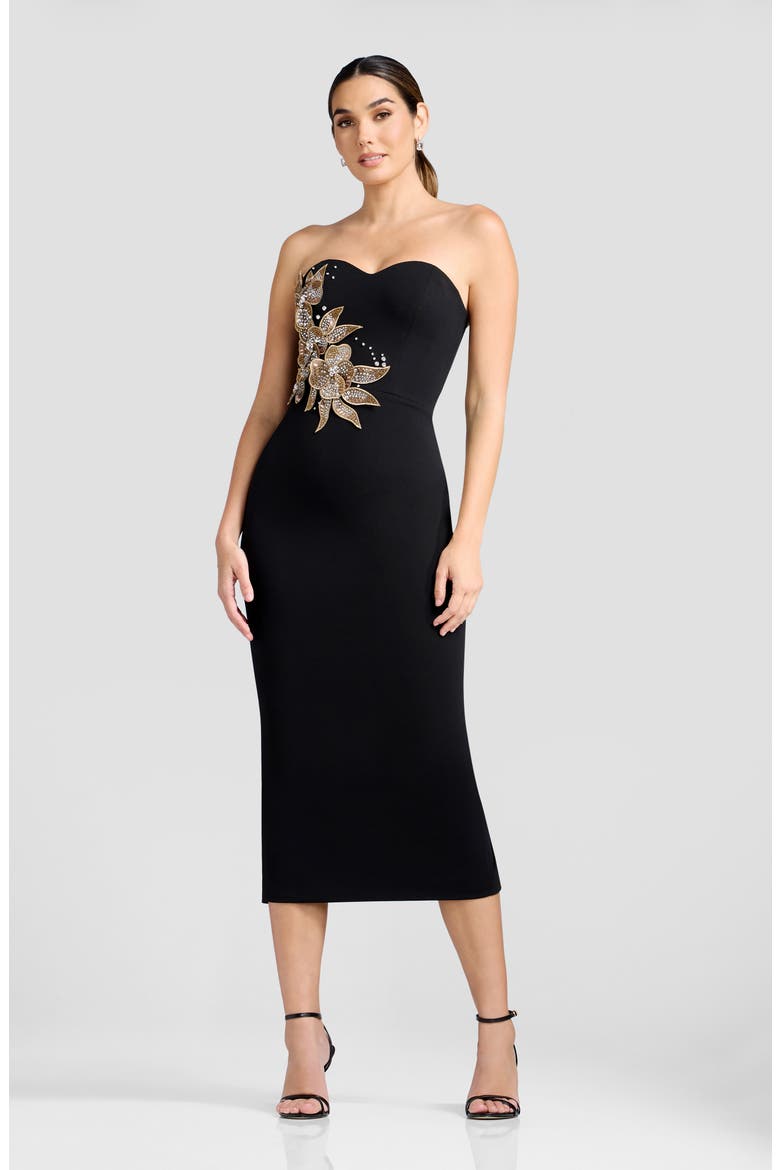 Shailene Appliqué Sweetheart Midi Dress, Alternate, color, BLACK MULTI