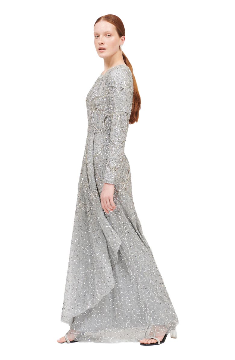 MARYISA Occasion Modest Embellished Sequin Beaded Floral Overlap Evening Gown, Alternate, color,