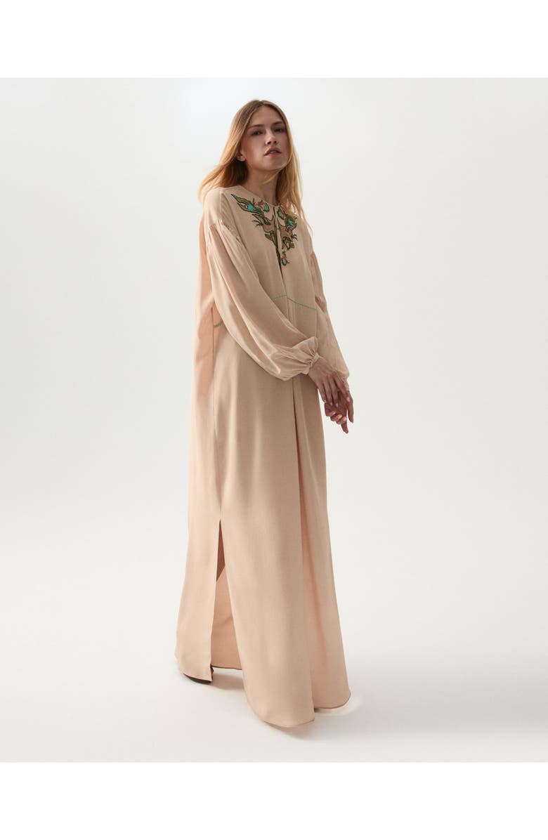 Fortela Allegra Embroidered Silk Dress, Alternate, color, Beige