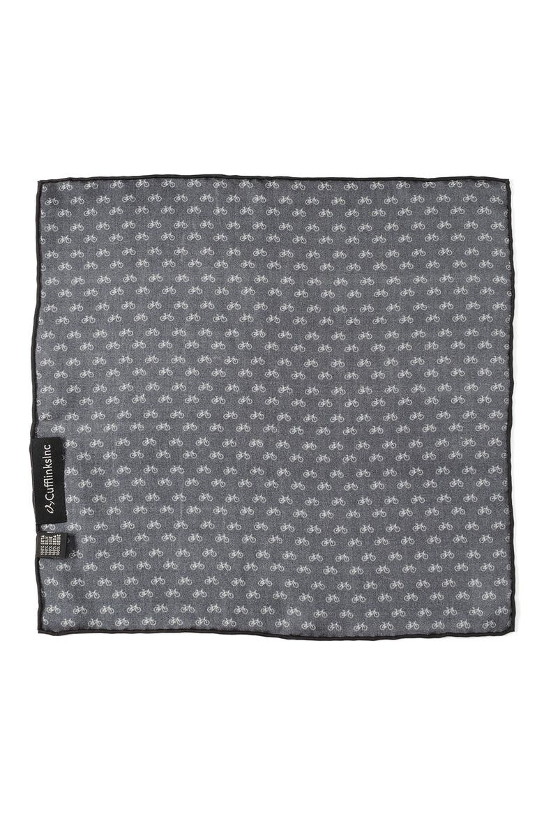 Bicycle Silk Pocket Square, Alternate, color, BLACK