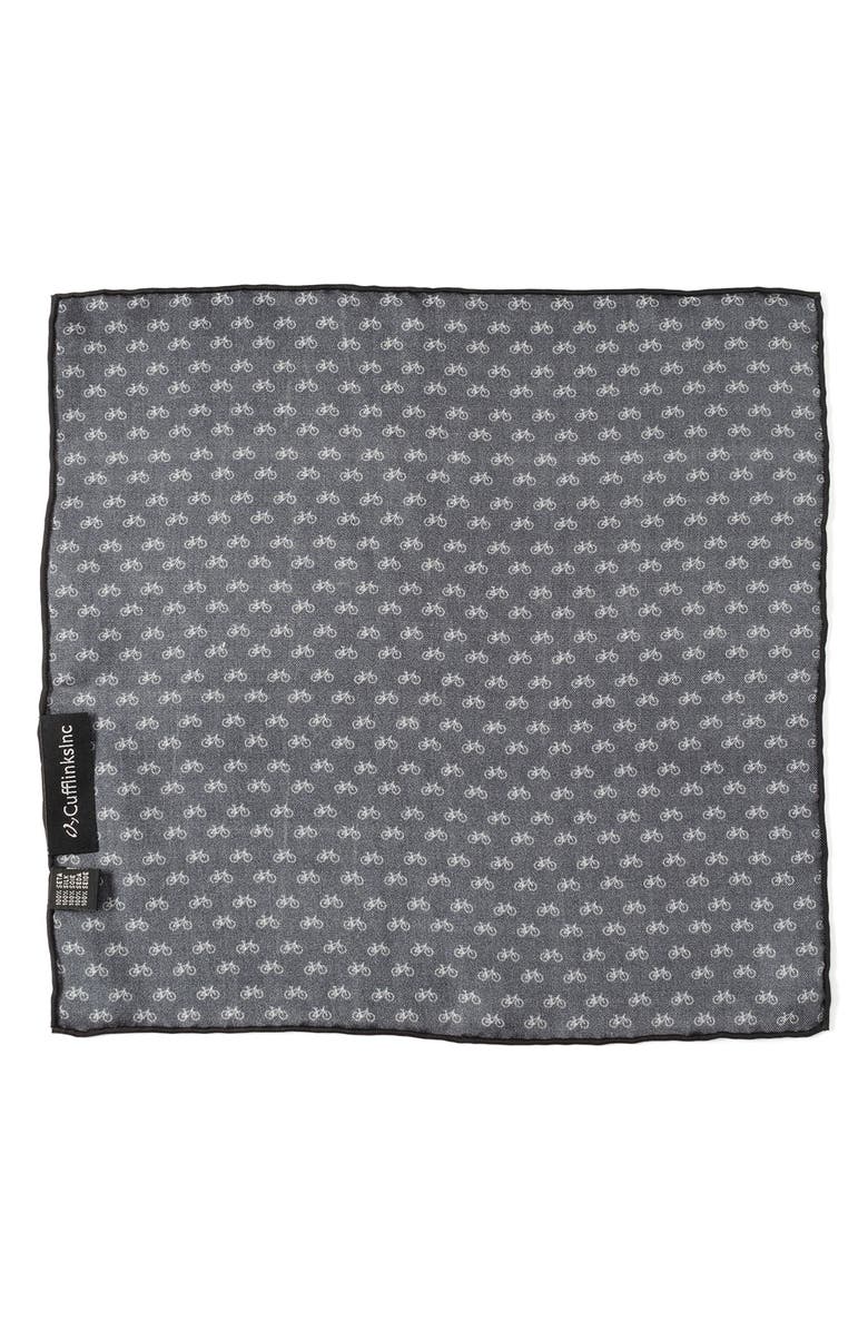 Cufflinks, Inc. Bicycle Silk Pocket Square, Alternate, color, Black
