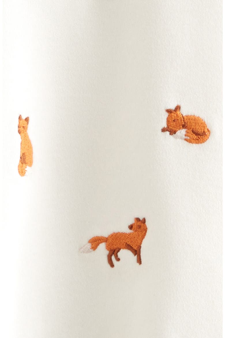 Embroidered Cotton Footie, Alternate, color, IVORY EGRET FOX FRIENDS