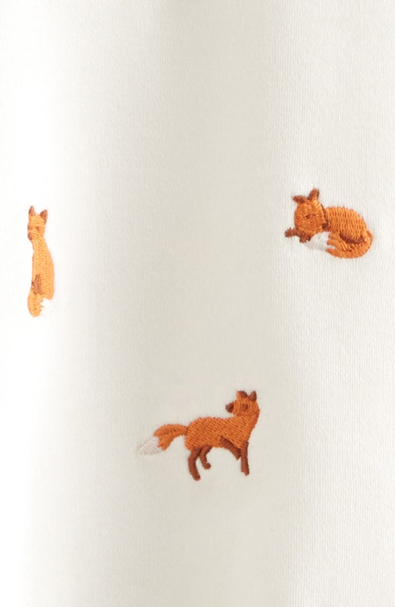 Nordstrom Embroidered Cotton Footie, Alternate, color, Ivory Egret Fox Friends