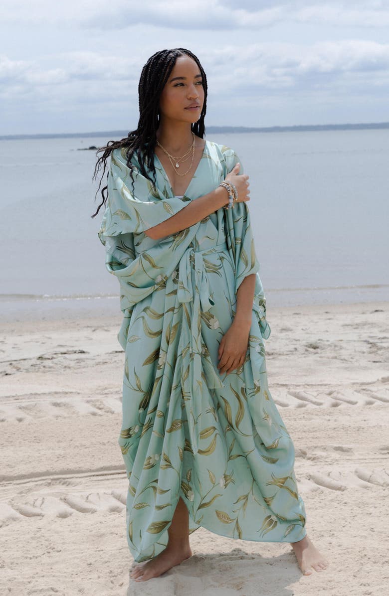 SAACHI Tie Front Kaftan, Alternate, color, Pastel Green