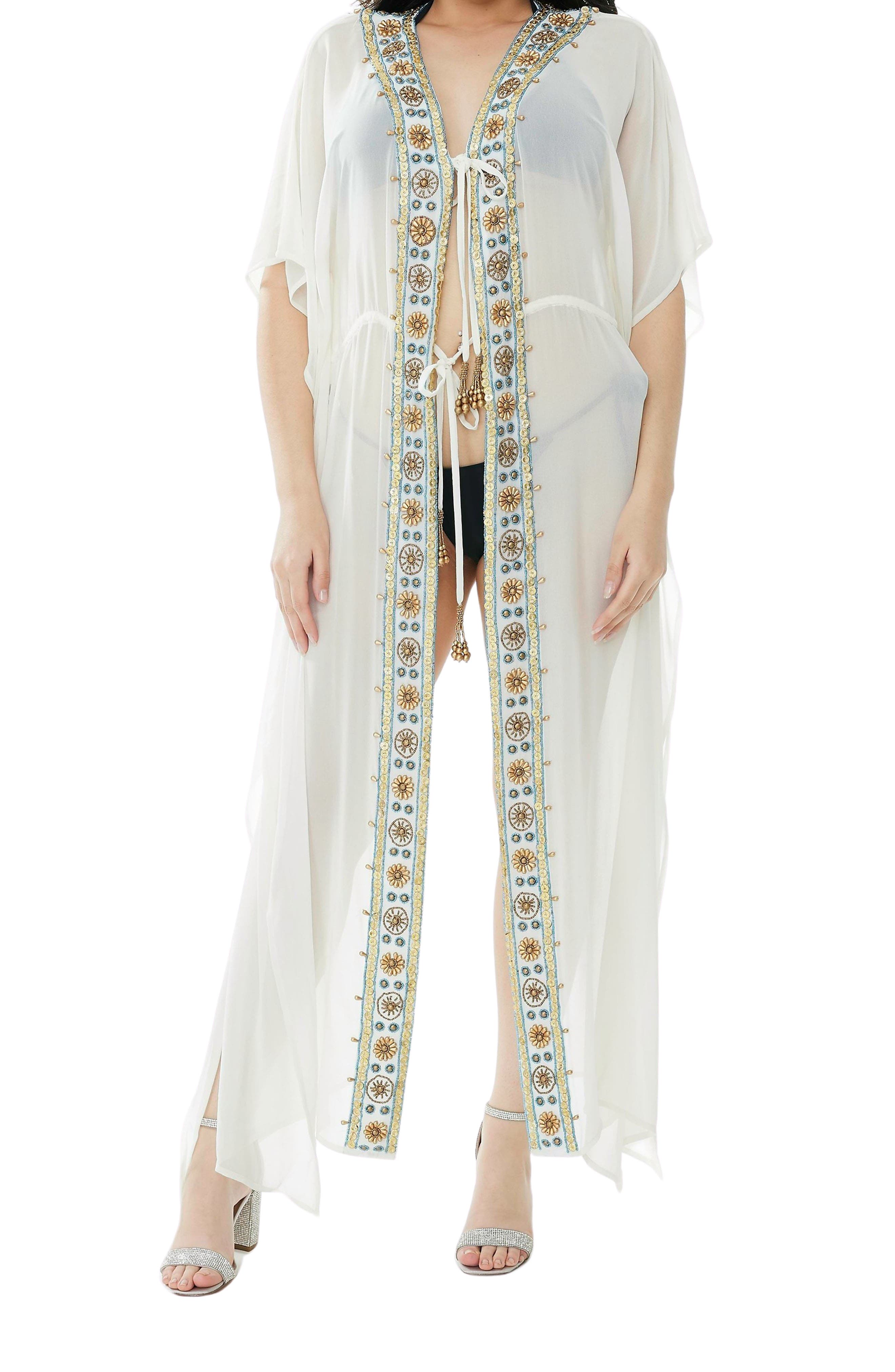 RANEES Embellished Mesh Woven Kaftan Coverup