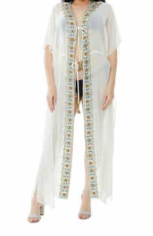 RANEES Embellished Mesh Woven Kaftan Coverup