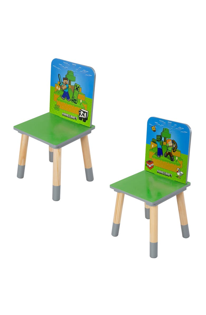 MINECRAFT Kids Wooden Table & Chair Set Green & Blue, 3Piece Decor, Alternate, color, Multicolored
