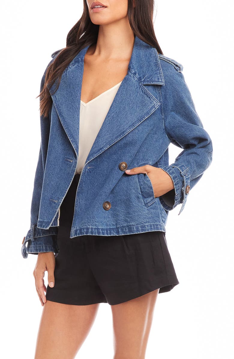 FIFTEEN TWENTY Chelsea Crop Denim Trench Coat, Alternate, color, Denim