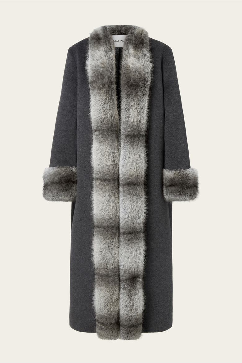 Anouk Yve Faux Fur Wool Coat, Alternate, color, Grey