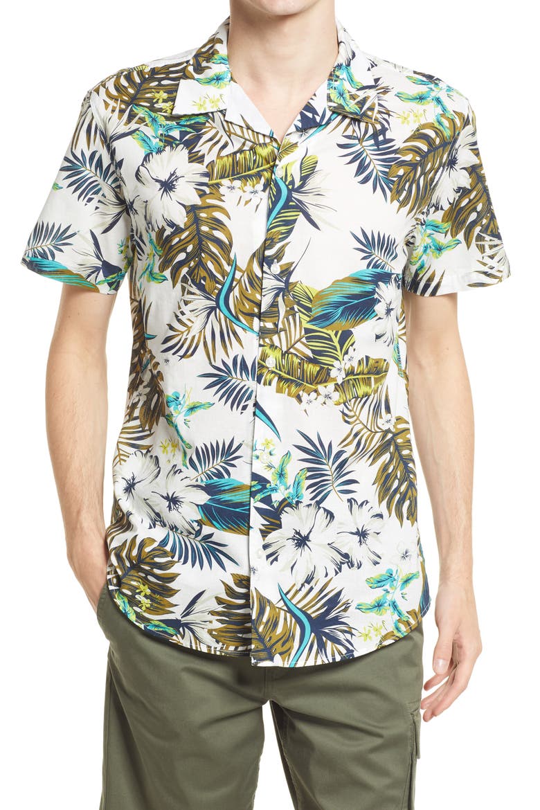 Men's Regular Fit Short Sleeve Button-Up Shirt, Main, color, OFF WHITE