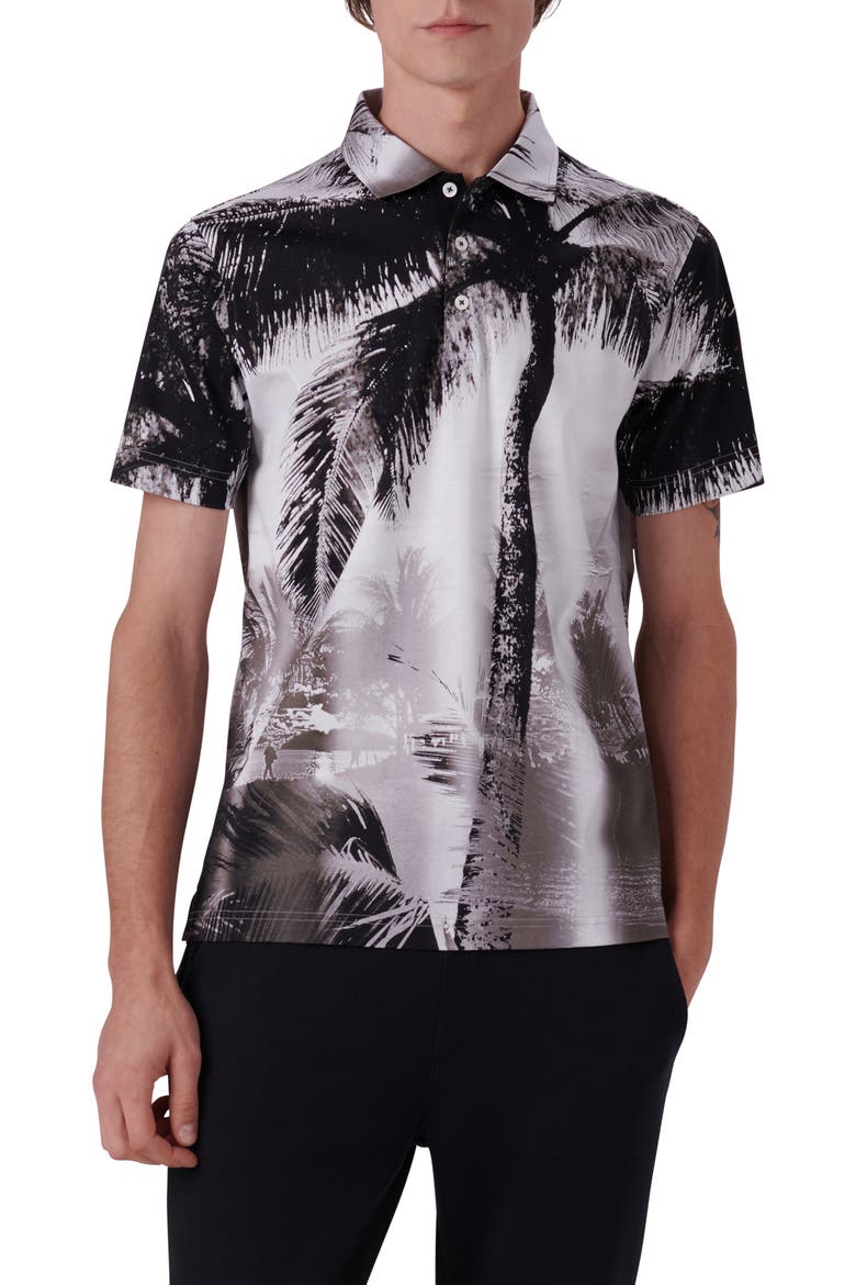 Digital Print Cotton Polo Shirt, Main, color, BLACK