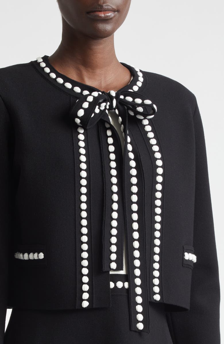 Oscar de la Renta Bubble Trim Cardigan, Alternate, color, Black/ White