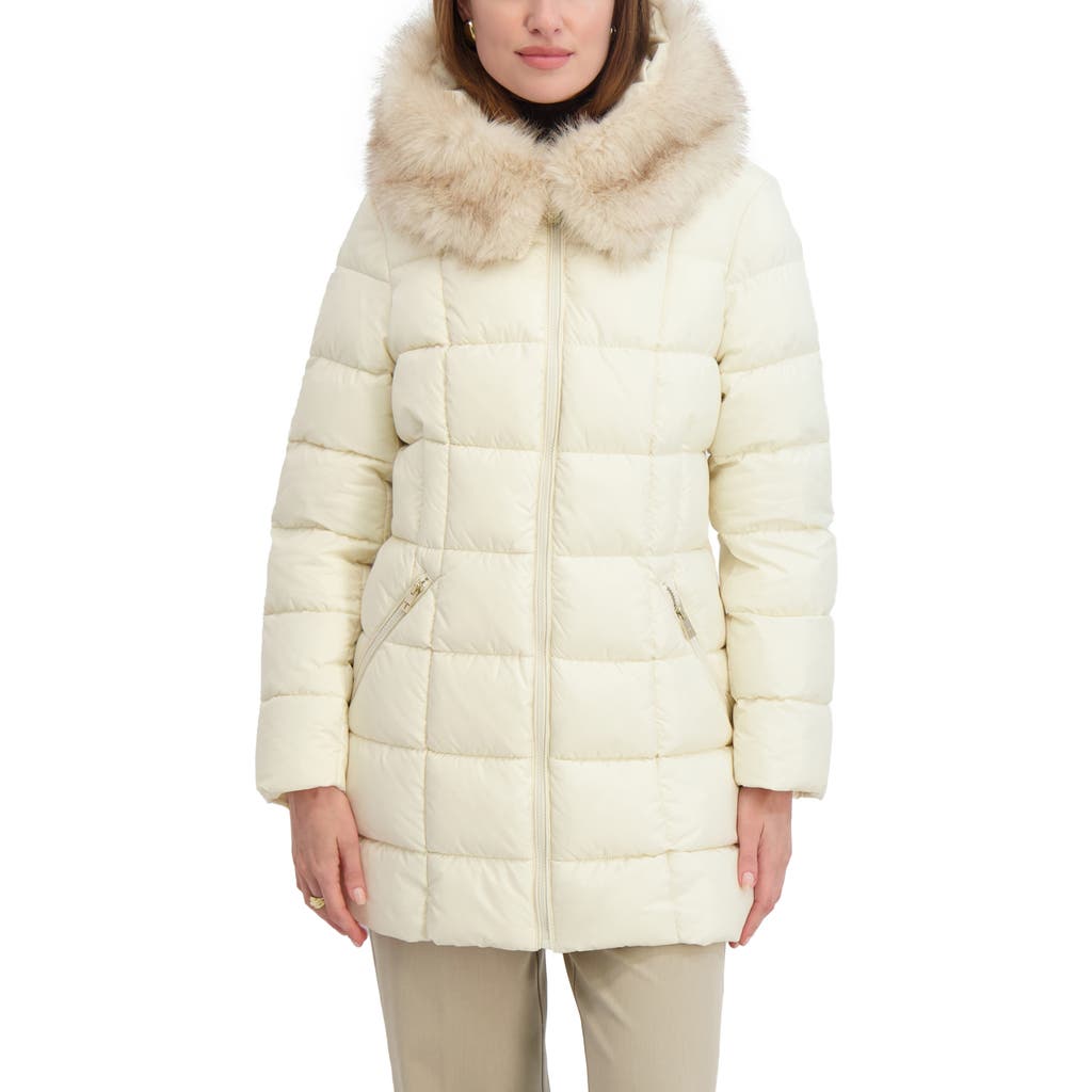 Tahari Brie Faux Fur Puffer Coat In White