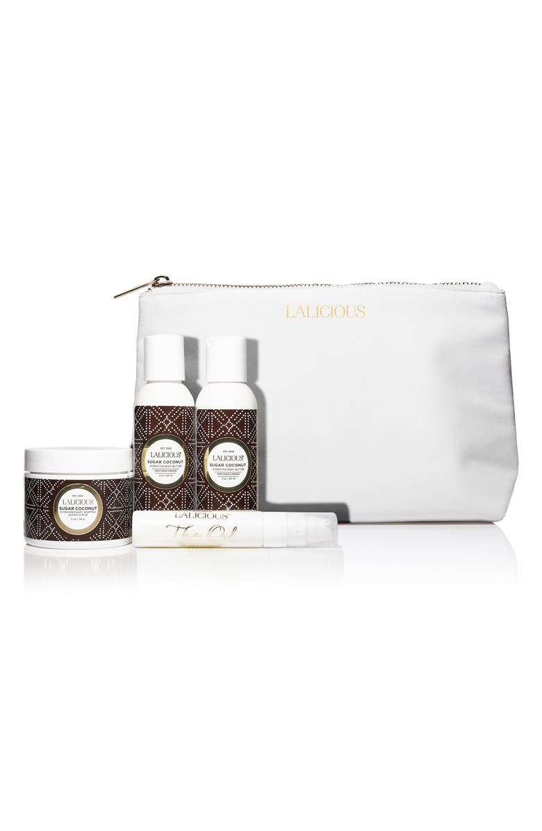 LALICIOUS Sugar Coconut Cleanse, Exfoliate & Moisturize Travel Set, Main, color, 