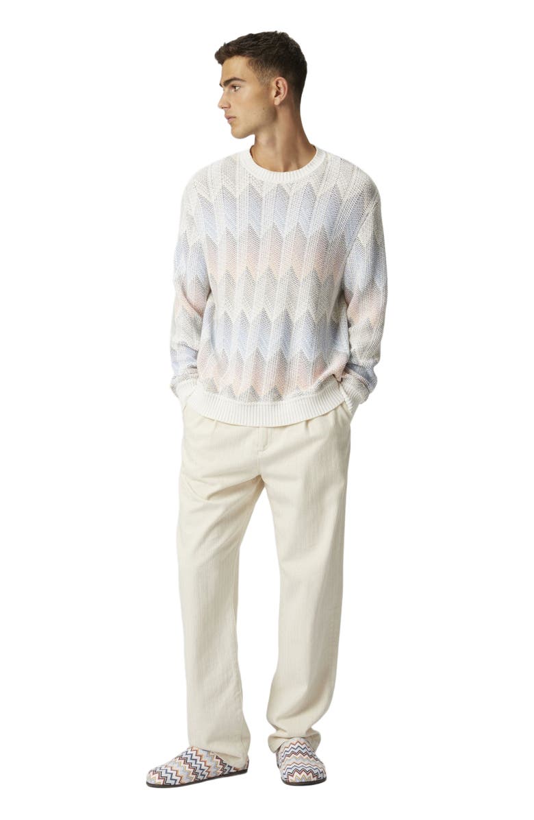 Missoni Crewneck Sweater In Gradient Cotton Chevron Blend With Contrasting Piping, Alternate, color, 