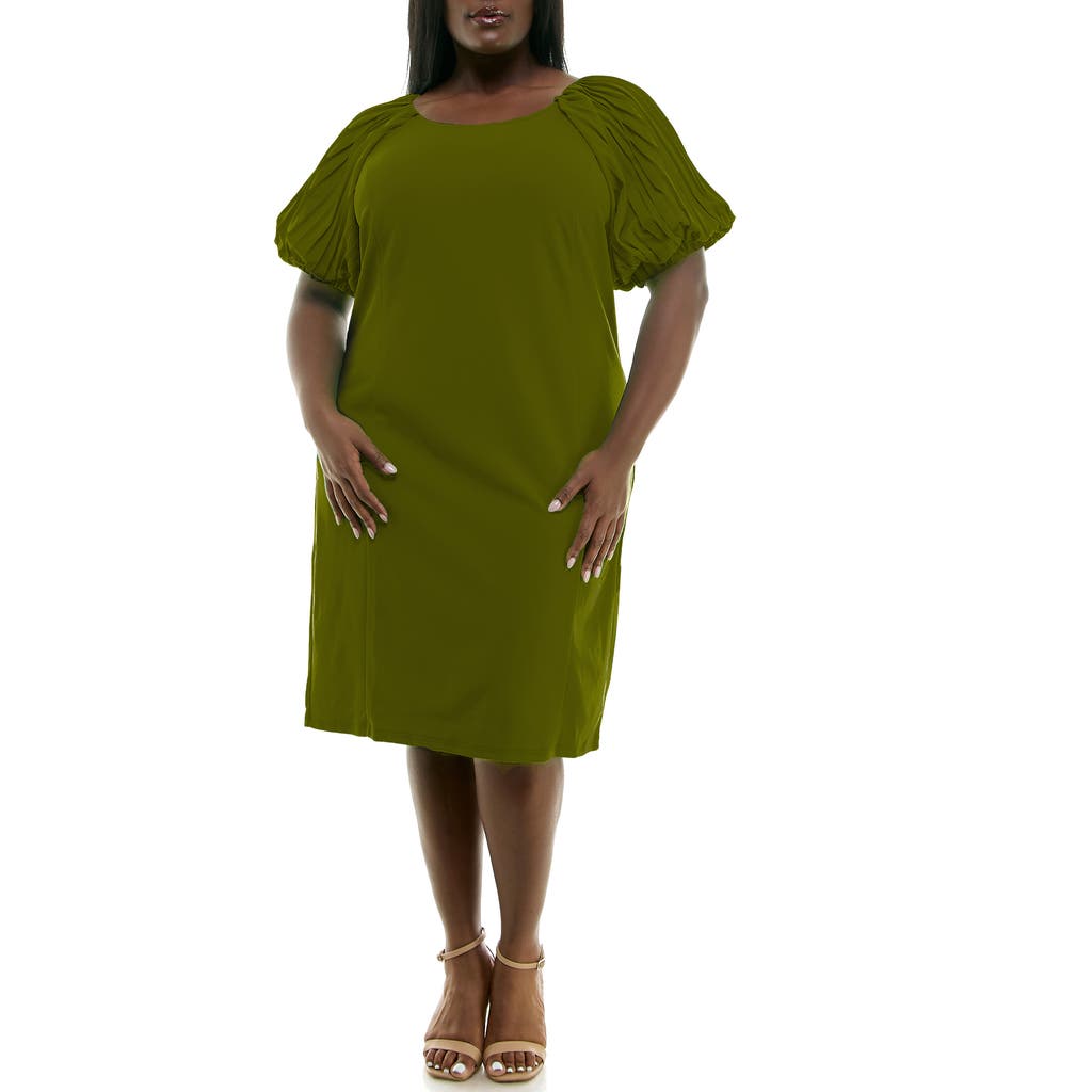 Nina Leonard Pleat Puff Sleeve Midi Dress