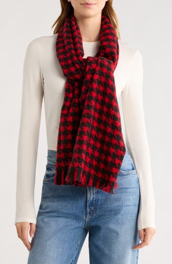 Nordstrom Rack Houndstooth Fringe Scarf In Red