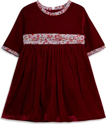 Floral Trim Velvet Dress