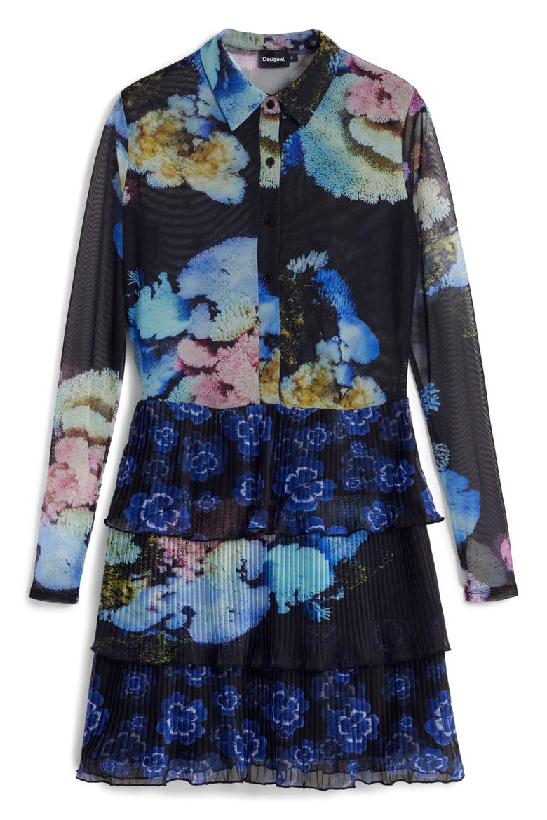 Lacroix Print Long Sleeve Mixed Media Dress, Alternate, color, BLACK