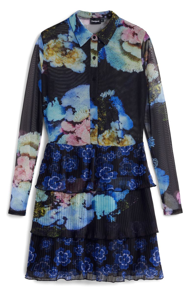 Desigual Lacroix Print Long Sleeve Mixed Media Dress, Alternate, color, Black