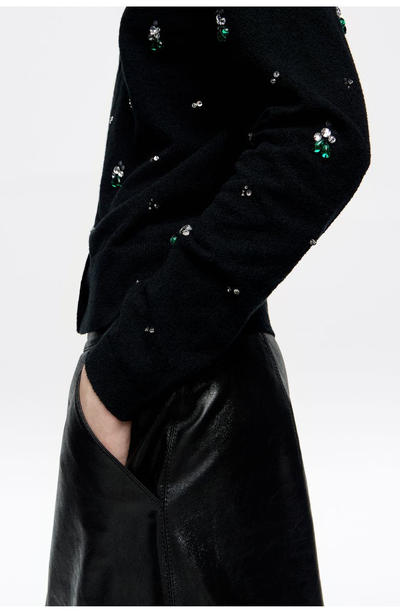 Bimba y Lola Fitted Rhinestones Cardigan, Alternate, color, Black