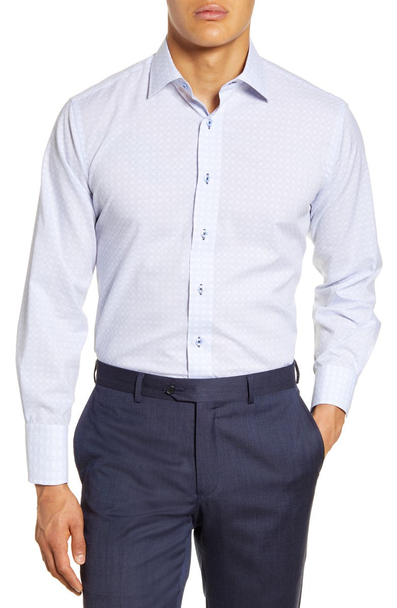 Lorenzo Uomo Trim Fit Plaid Dress Shirt, Main, color, Sky Blue