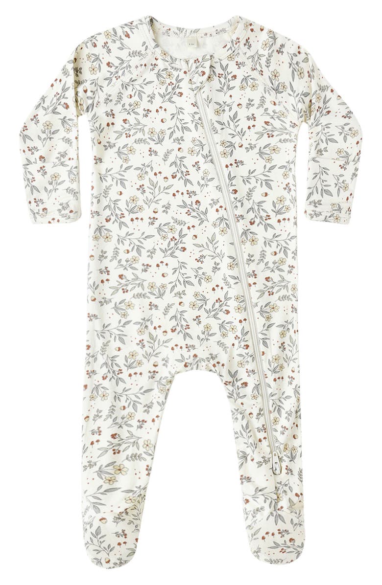 QUINCY MAE Floral Zip Footie, Main, color, Ivory