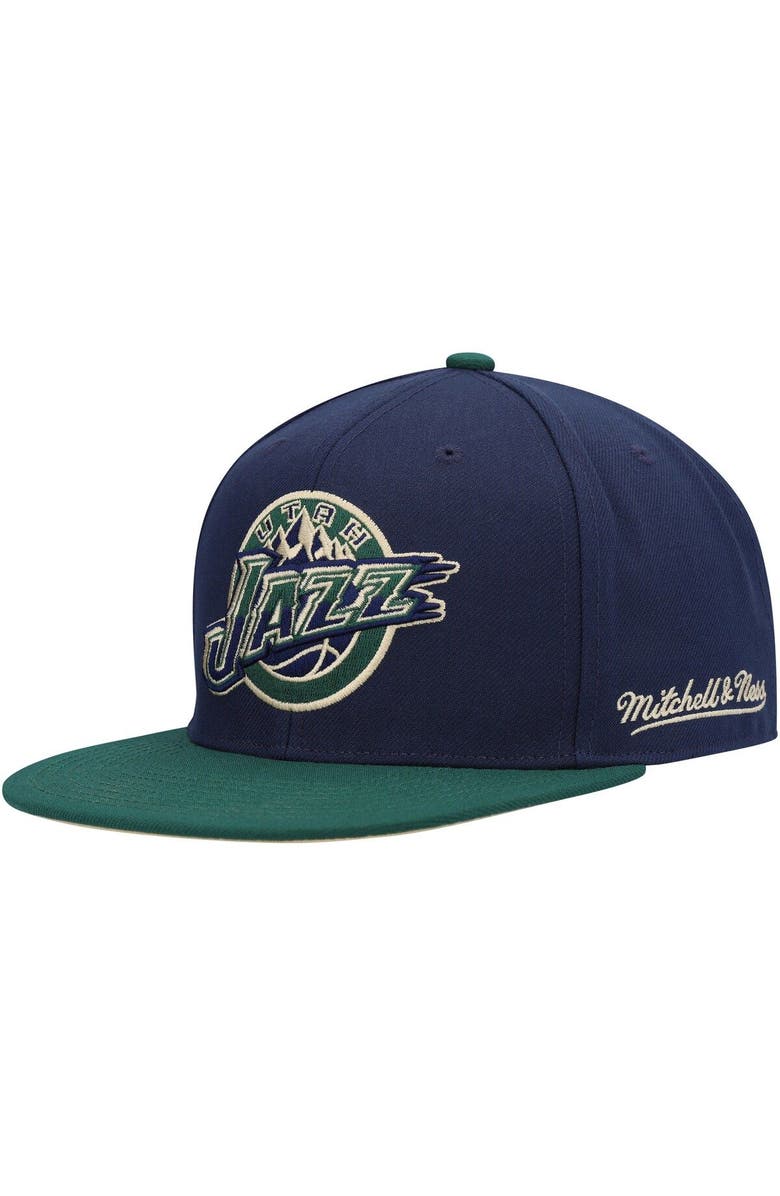 Mitchell & Ness Men's Mitchell & Ness Navy/Green Utah Jazz 40th Anniversary Hardwood Classics Grassland Fitted Hat, Alternate, color, 