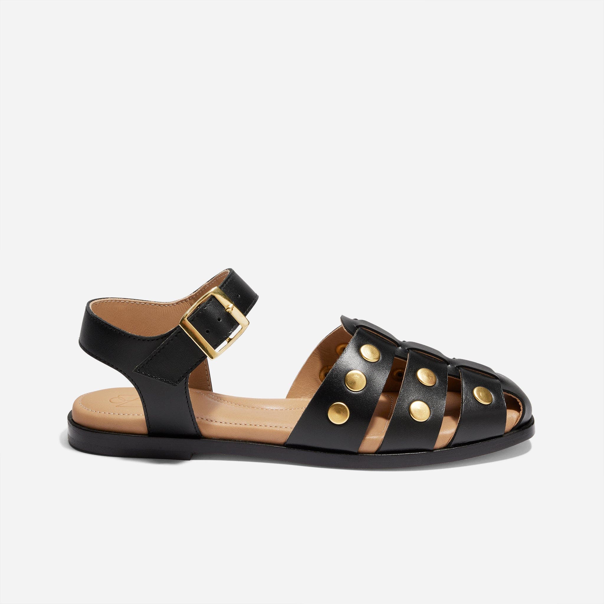 Mira Studded Fisherman Sandal, Alternate, color, Black