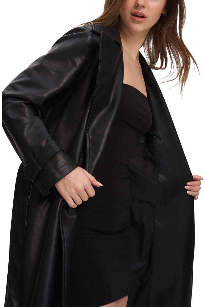 Alizeh Faux Leather Trench Coat, Alternate, color, BLACK
