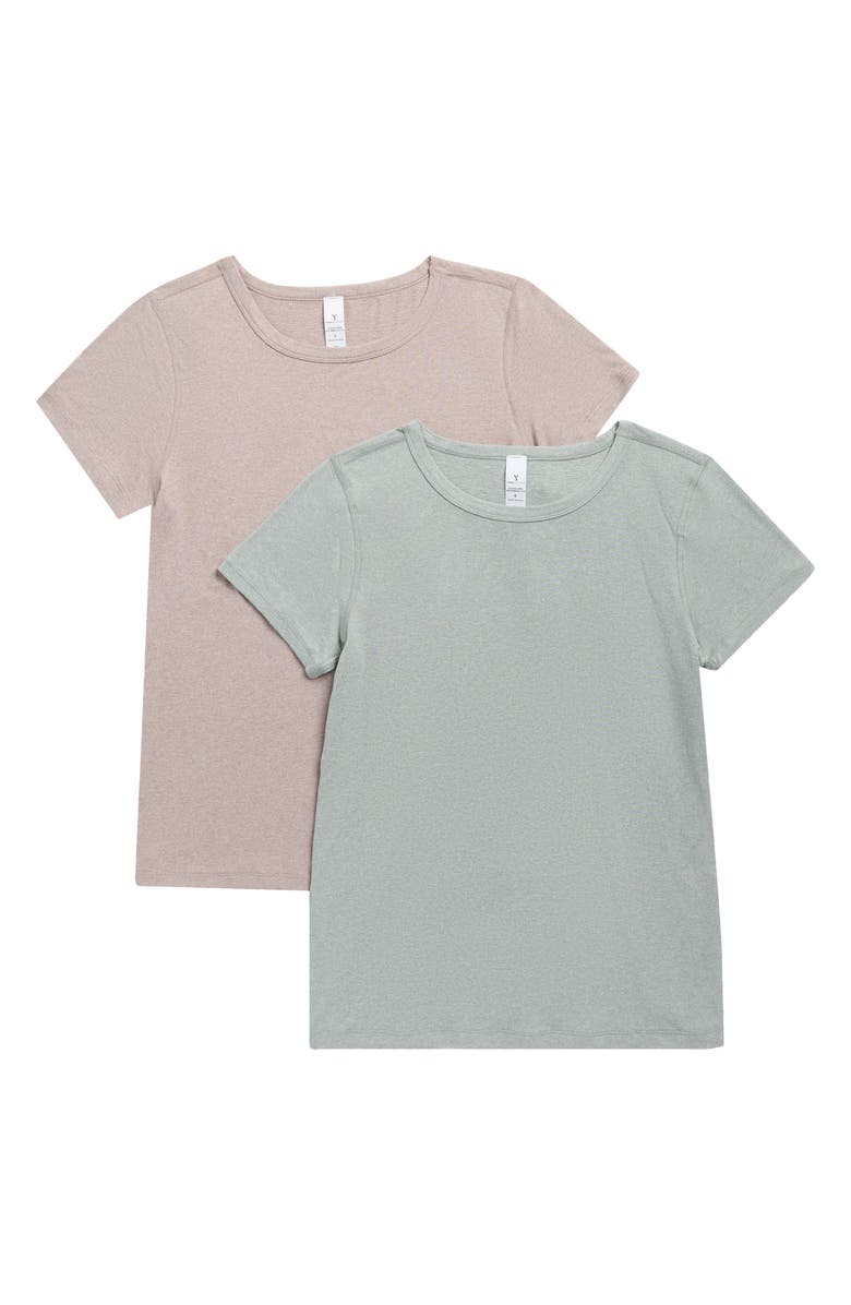 YOGALICIOUS Cationic Bare Essence 2-Pack Jersey T-Shirts, Main, color, Heather Clover/ Heather