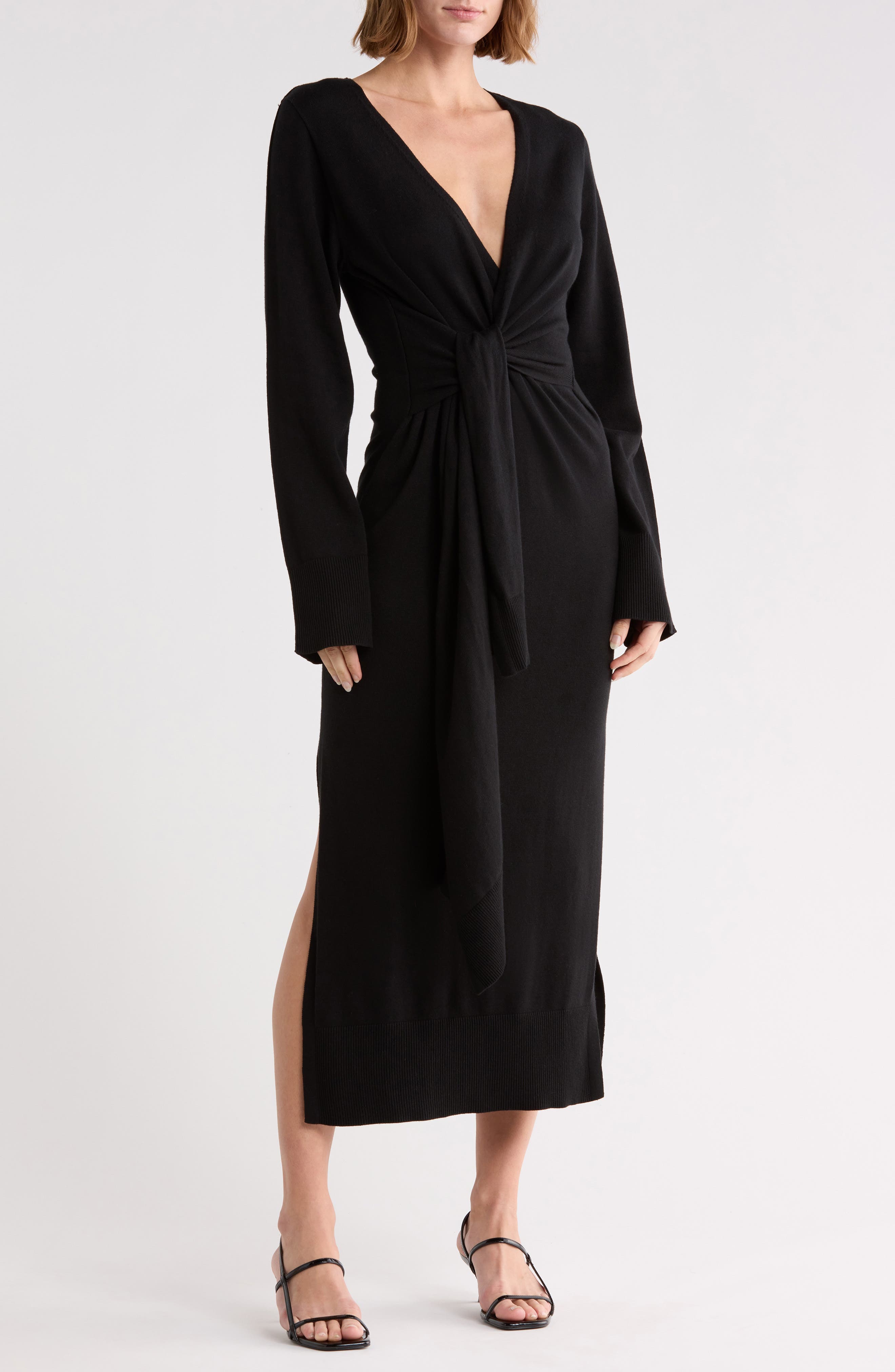 Skyla Long Sleeve Cotton & Cashmere Wrap Sweater Dress