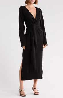 Skyla Long Sleeve Cotton & Cashmere Wrap Sweater Dress