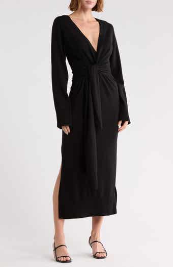 Skyla Long Sleeve Cotton & Cashmere Wrap Sweater Dress