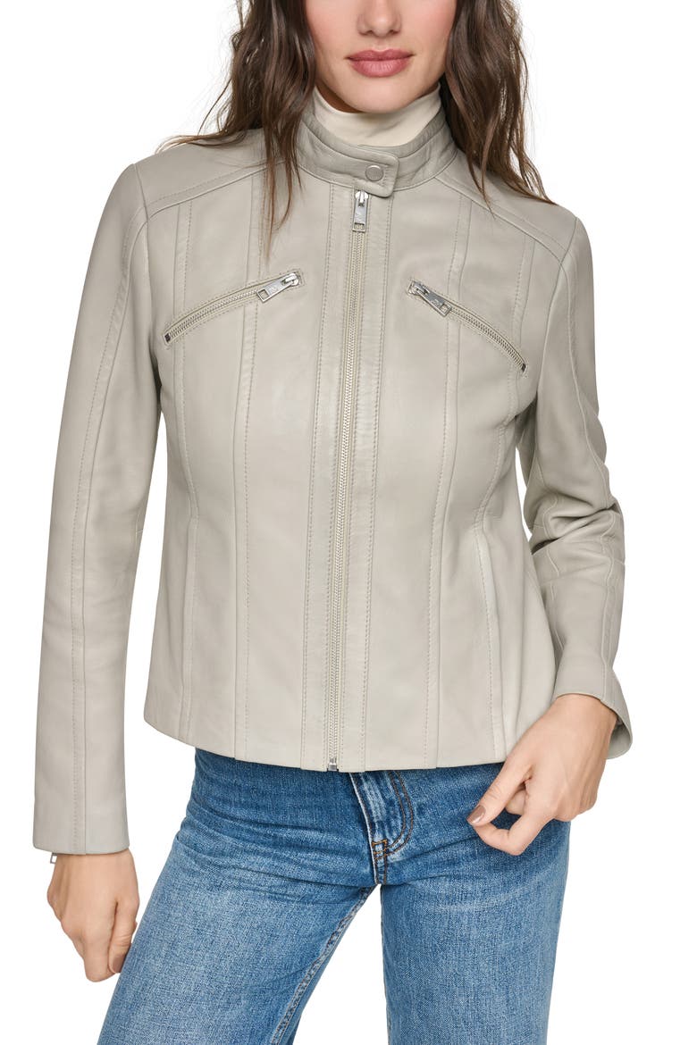 Tilda Leather Racer Jacket, Main, color, STONE