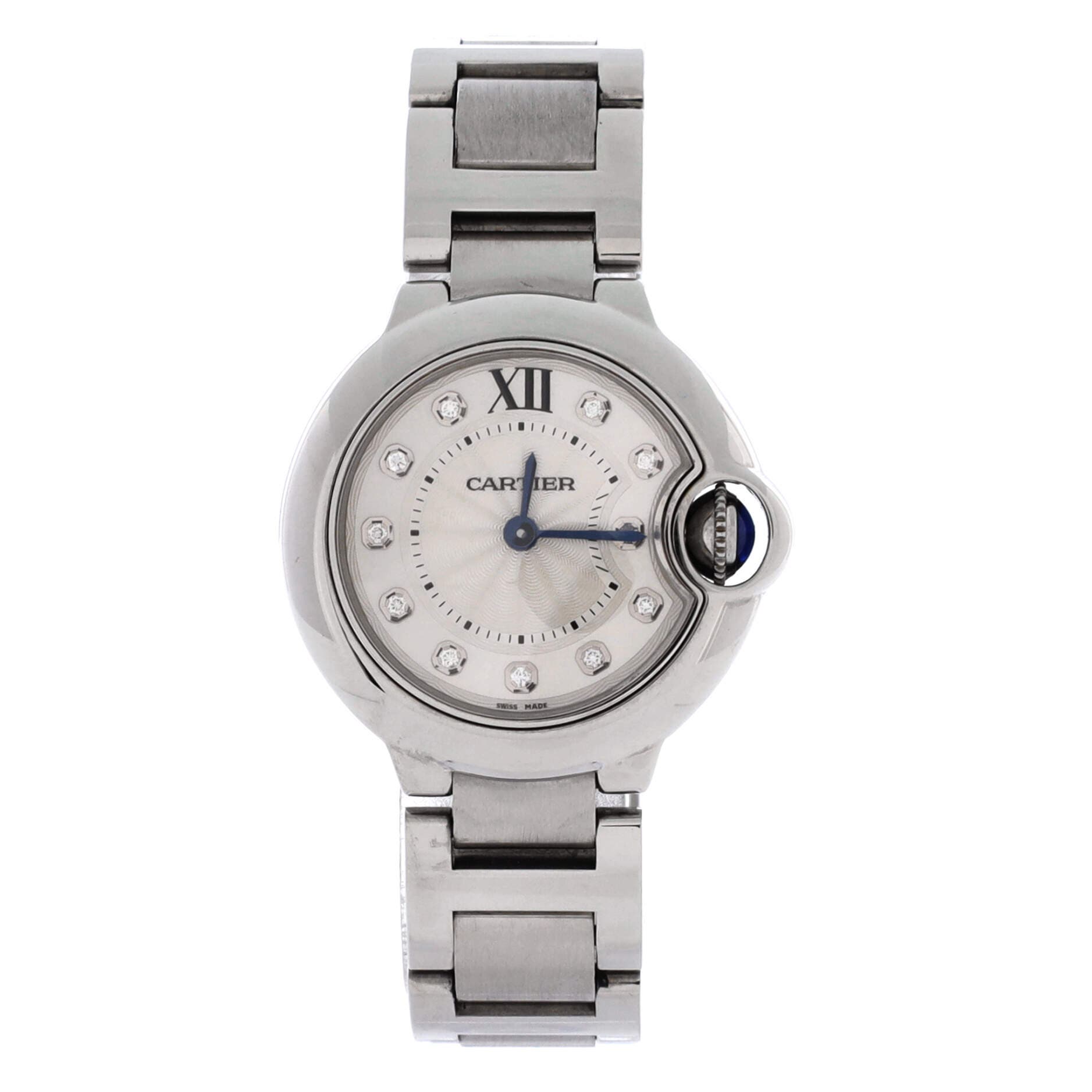 Ballon Bleu de Cartier Quartz Watch Stainless Steel with Diamond Markers 28, Main, color, Metallic Silver