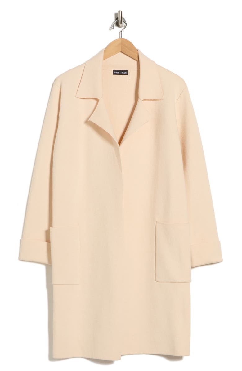 Love Token Kelsie Notch Collar Long Cardigan, Alternate, color, Cream