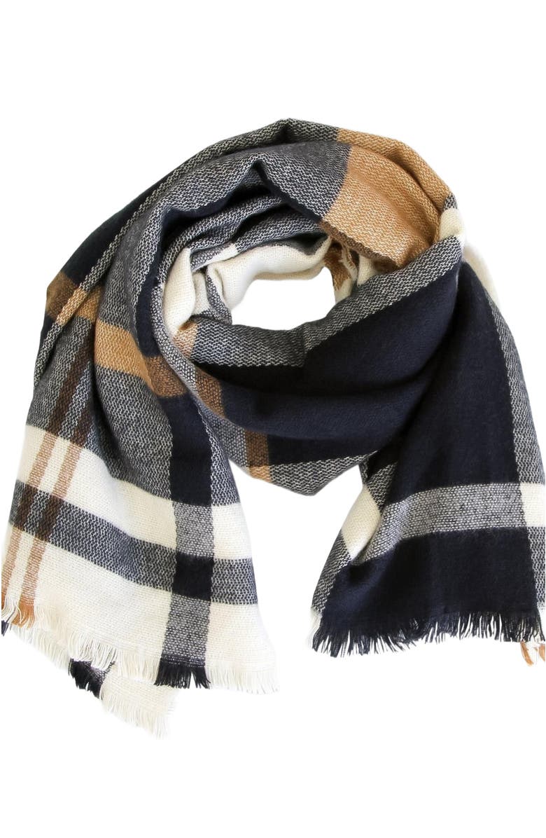 Belle & Bloom Staten Island Plaid Scarf, Main, color, Navy