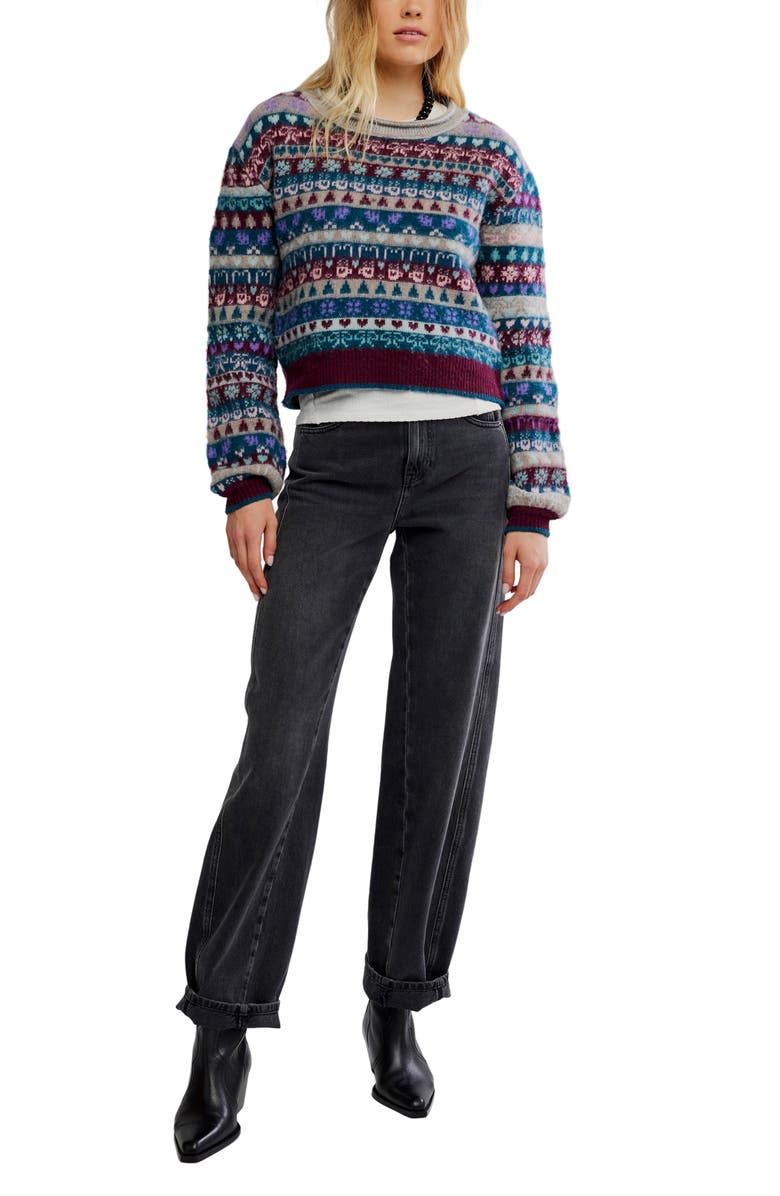 Free People Favorite Things Mixed Print Wool Blend Sweater, Alternate, color, Frosted Wine Combo